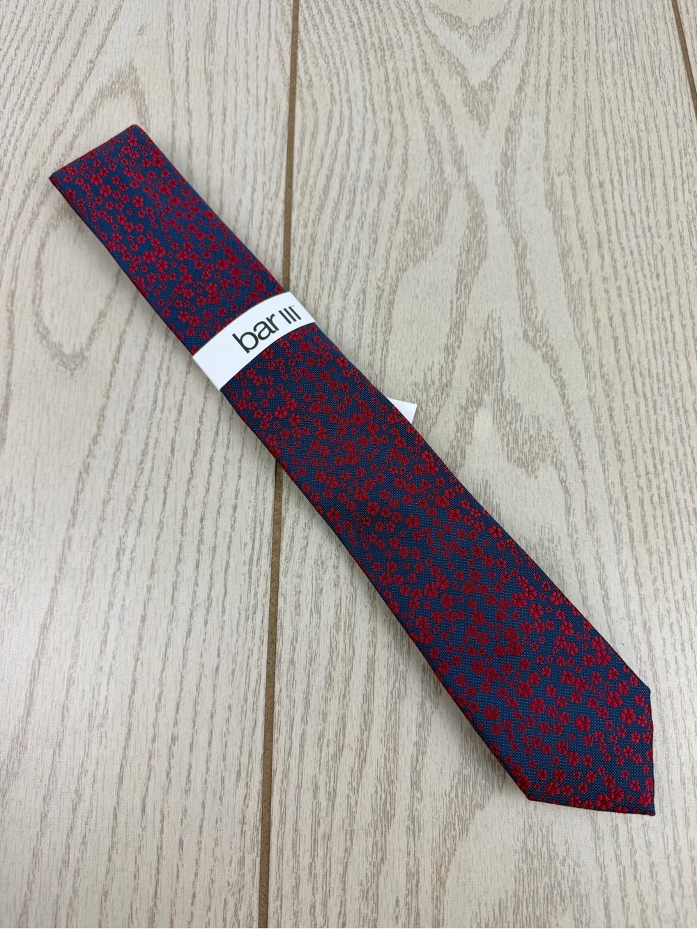 547 Bar III Men's Tie Marshall Floral 410 Navy Red $55 Polyester Skinny Slim